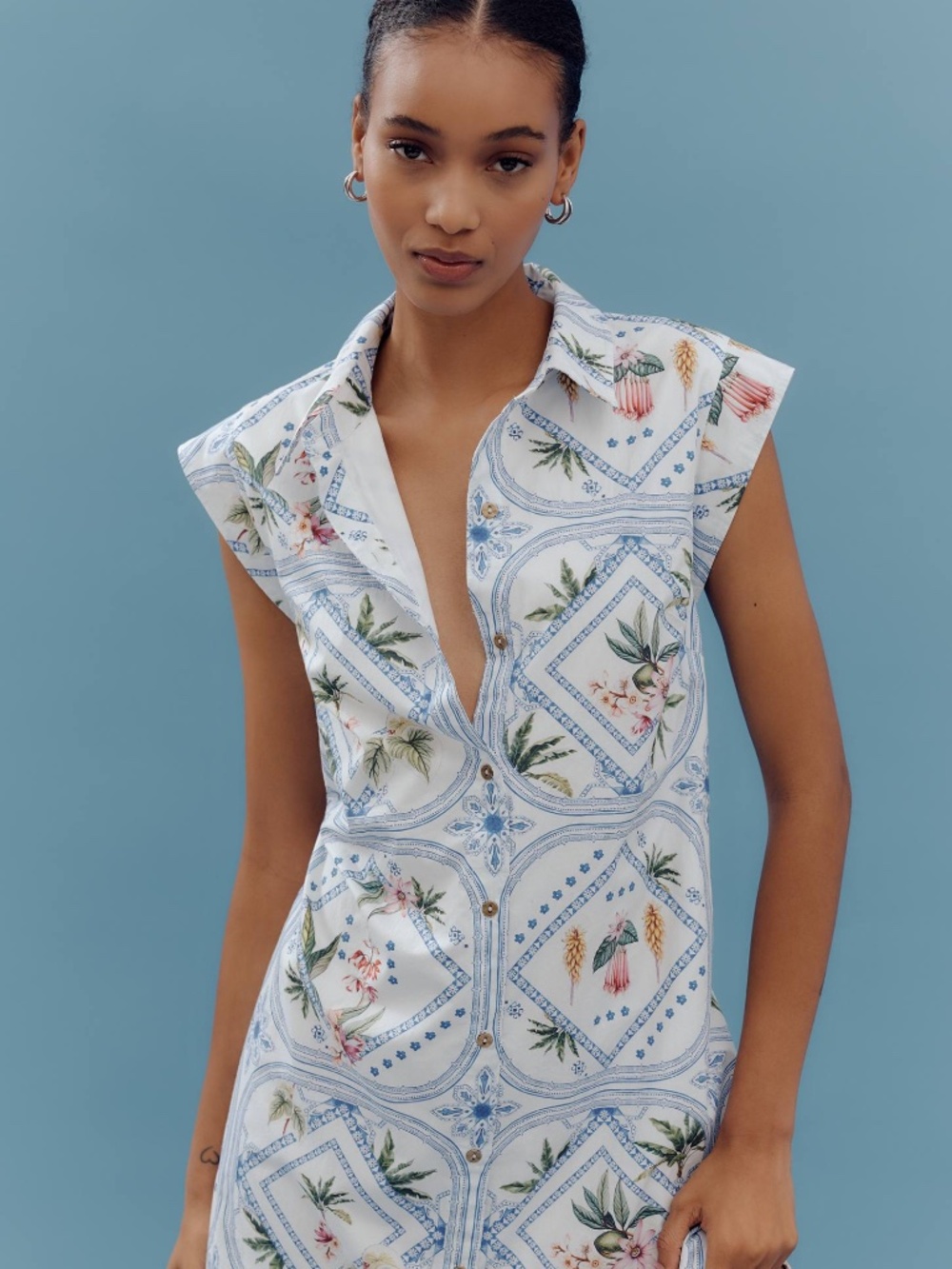 Maeve Anthropologie | Lillian Cap-Sleeve Button-Front Midi Dress